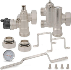 VANCOCO Mischpumpenhalterung 210mm Mittenabstand Fußbodenheizung | Mischstation für Heizkreisverteiler ohne Pumpe, CW617N Messing vernickelt, 20–70°C, bis 220m²
