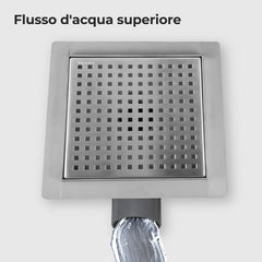 VANCOCO Edelstahl Duschablauf 150×150 mm mit Wasserdichtem Ring, Bodenablauf Duschrinne Quadrat 360° Siphon Randablauf mit Geruchsstop Ablaufrinne Haarsieb Gebürstet