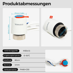 VANCOCO 7Stk.Stellantrieb Fussbodenheizung 230V M30x1,5 NC stromlos geschlossen | Thermischer Stellmotor für Fußbodenheizung & Heizkreisverteiler