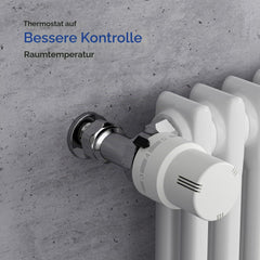 VANCOCO 2 STK. Thermostatkopf Heizkörperventil M30×1,5 mm Weiß Glänzend | Flüssig-Fühler, Einstellbereich 6–28°C mit Nullstellung und Frostschutzstellung, passend für Standard Heizkörperventile