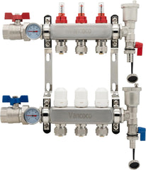 VANCOCO Schnellentlüfter Set, Automatische Entlüftungs-Ablassvorrichtung für Fußbodenheizung, 1 Zoll DN25 (Verteileranschluss) und 1/2 Zoll DN15 (Ablass), Messingkomponenten mit Automatikentlüfter