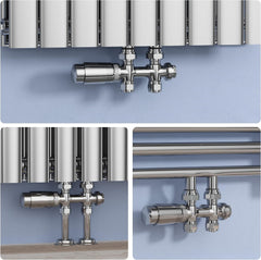 VANCOCO Chrome Thermostat Hahnblock 50mm Eurokonus Heizkörper Set | Ventil-Armaturen Set, Eck- & Durchgangsausführung, Für Heizkörper & Badheizkörper, Eurokonus Anschluss