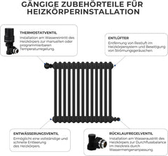 VANCOCO 1/2" Eck Vollschwarz Thermostatventil + Rücklaufventil Set | Flüssigfühler, Dichtringanschluss, Frostschutzstellung, Norm EN215 Heizungsventil Zubehör