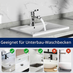 VANCOCO 52010 Bad Wasserhahn Chrom 360° Drehfunktion | Wassersparende Waschbeckenarmatur, geprüft mit 24h Salzsprühtest Klasse 10, passend für Unterbauspülen
