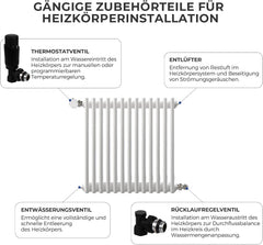 VANCOCO G1/2 Thermostatventil + Rücklaufventil mit verbessertem Dichtring, Eckform für Heizkörper, Schwarz, mit Flüssigfühler und Frostschutzstellung