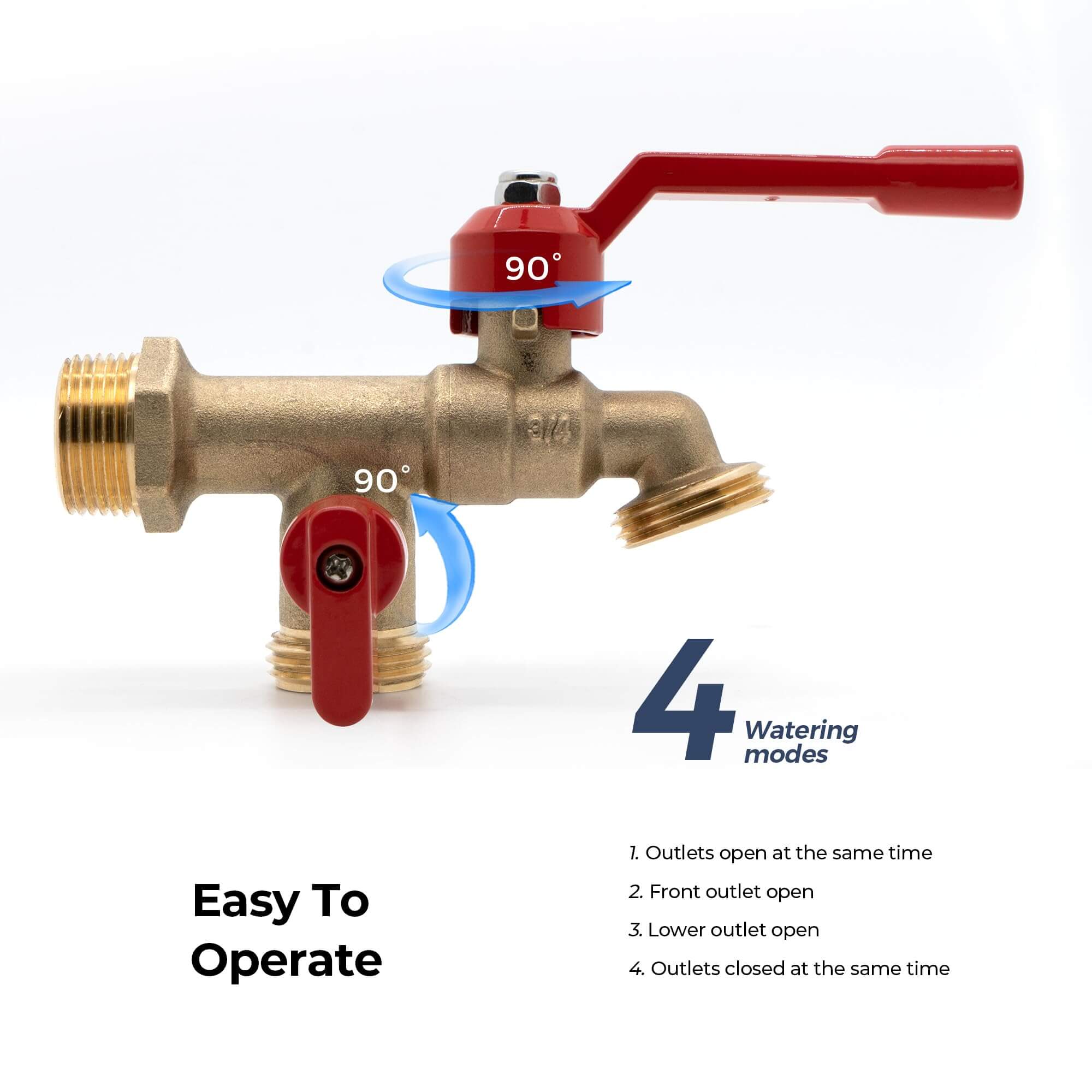 VANCOCO Outdoor Brass Garden Faucet with Dual Outlet, Wall-Mounted, 3/4" NPT Inlet