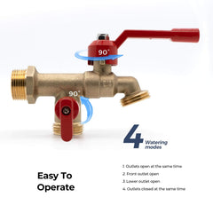 VANCOCO Outdoor Brass Garden Faucet with Dual Outlet, Wall-Mounted, 3/4" NPT Inlet