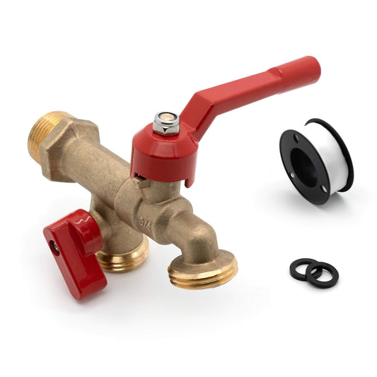 VANCOCO Outdoor Brass Garden Faucet Dual Outlet – Wall-Mounted, 3/4" NPT Inlet