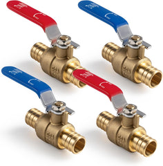 VANCOCO 3/4" PEX Ball Valve 4-Pack - Lead-Free Brass PEX Shut Off Valve 3/4 inch for Pex Fittings Hot/Cold Water (2 Red/2 Blue)