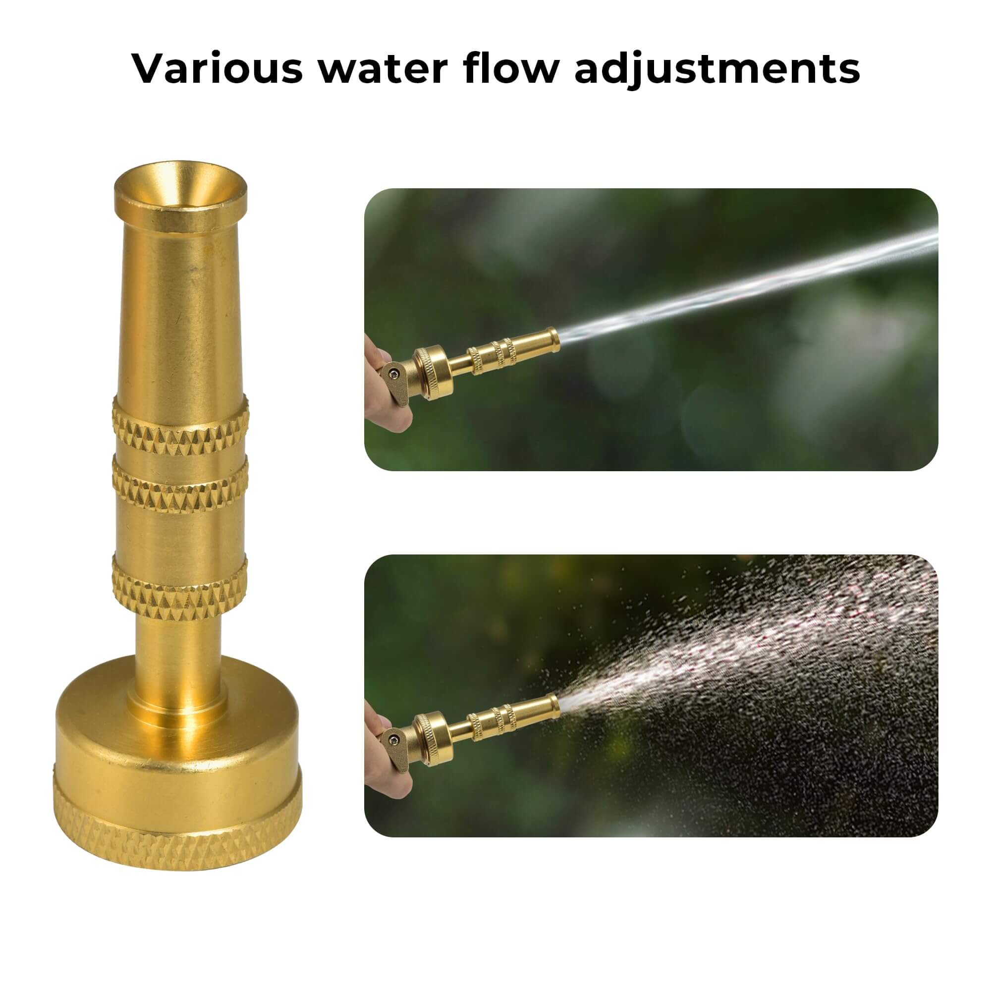 VANCOCO Brass Adjustable Twist Hose Nozzle, 3/4" GHT High-Pressure Garden Water Jet Spray Nozzle for Outdoor Garden & Car Wash