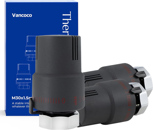 VANCOCO 3 STK. Thermostatkopf Heizkörperventil M30×1,5 mm Anthrazit | Flüssig-Fühler, Einstellbereich 6–28°C mit Nullstellung und Frostschutzstellung, passend für Standard Heizkörperventile