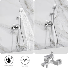 VANCOCO Wannenarmatur mit Handbrause, Komplett-Set aus hochwertigem Messing, Aufputz Badewannen-Armatur wassersparend mit Wandhalterung, Chrome