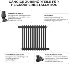 VANCOCO 1/2" Eck Anthrazitgrau Thermostatventil + Rücklaufventil Set | Flüssigfühler, Dichtringanschluss, Frostschutzstellung, Norm EN215 Heizungsventil Zubehör