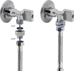 VANCOCO 2 Stk. Reduzierstück 1/2 auf 3/8, Muffennippel Messing, Wasseranschluss Adapter mit 2 Dichtring, Anti-Rost, Chrom
