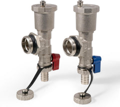 VANCOCO Schnellentlüfter Set, Automatische Entlüftungs-Ablassvorrichtung für Fußbodenheizung, 1 Zoll DN25 (Verteileranschluss) und 1/2 Zoll DN15 (Ablass), Messingkomponenten mit Automatikentlüfter