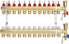 VANCOCO Heizkreisverteiler Messing 12 Heizkreise Fußbodenheizung | Verteiler mit Eurokonus 16×2 mm, Durchflussmesser & Schnellentlüfter Set