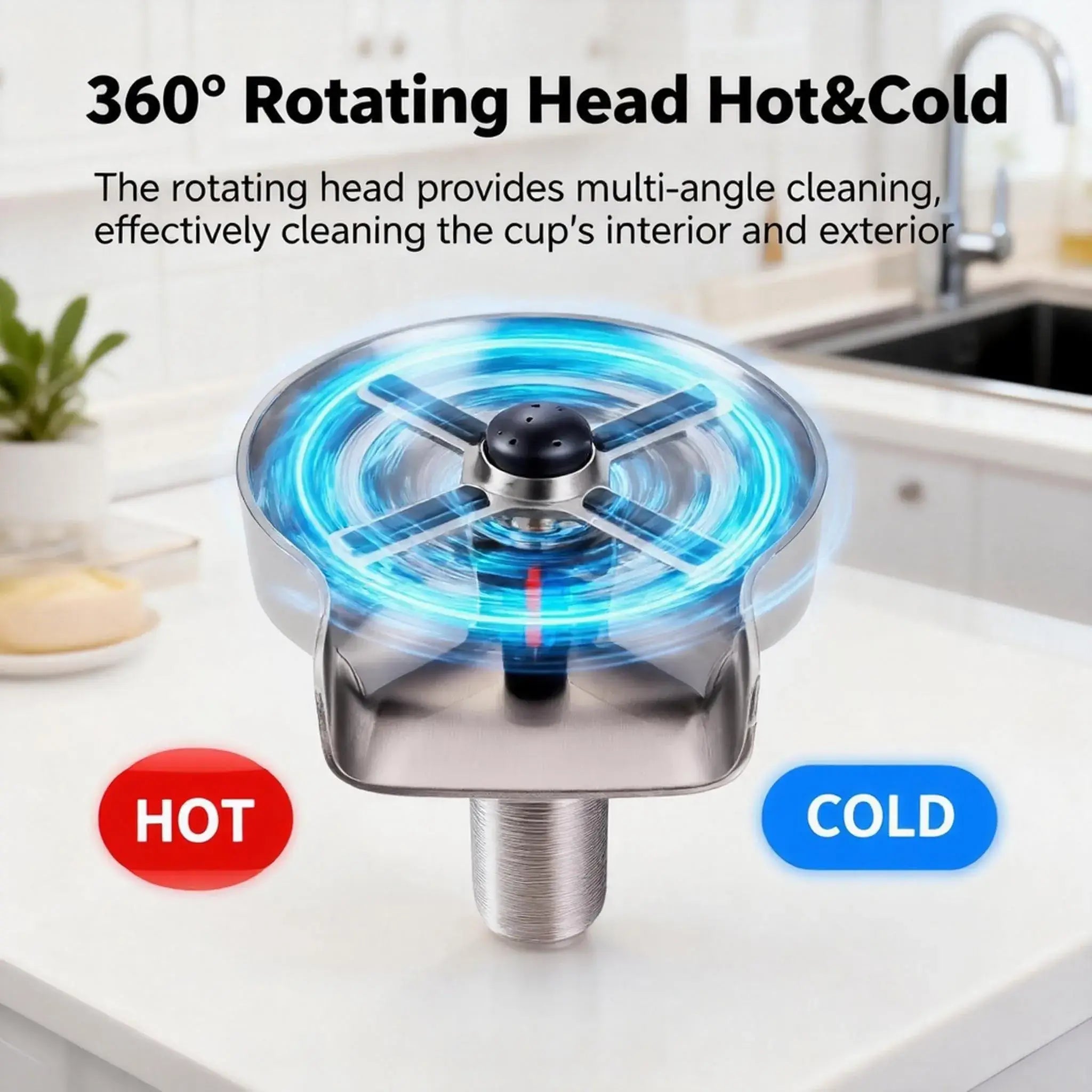 VANCOCO Sink Cup Washer Glass Rinser Hot Cold 304 Stainless Steel