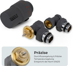 VANCOCO 1/2" Eck Anthrazitgrau Thermostatventil + Rücklaufventil Set | Flüssigfühler, Dichtringanschluss, Frostschutzstellung, Norm EN215 Heizungsventil Zubehör