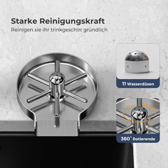 Vancoco G3/8" Automatische Edelstahl Glasspüler für Küchenspülen Tassenreiniger Flaschenwascher für Bar Restaurant Babyflasche Cafés mit 360° Drehbaren Düsen （Gebürsteter Edelstahl）