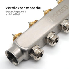 VANCOCO Heizkreisverteiler Edelstahl 4 Heizkreise Fußbodenheizung | Fußbodenheizung Verteiler mit Eurokonus 16×2 mm, Durchflussmesser 5 L/min, 1" Kugelhähne & Schnellentlüfter Set