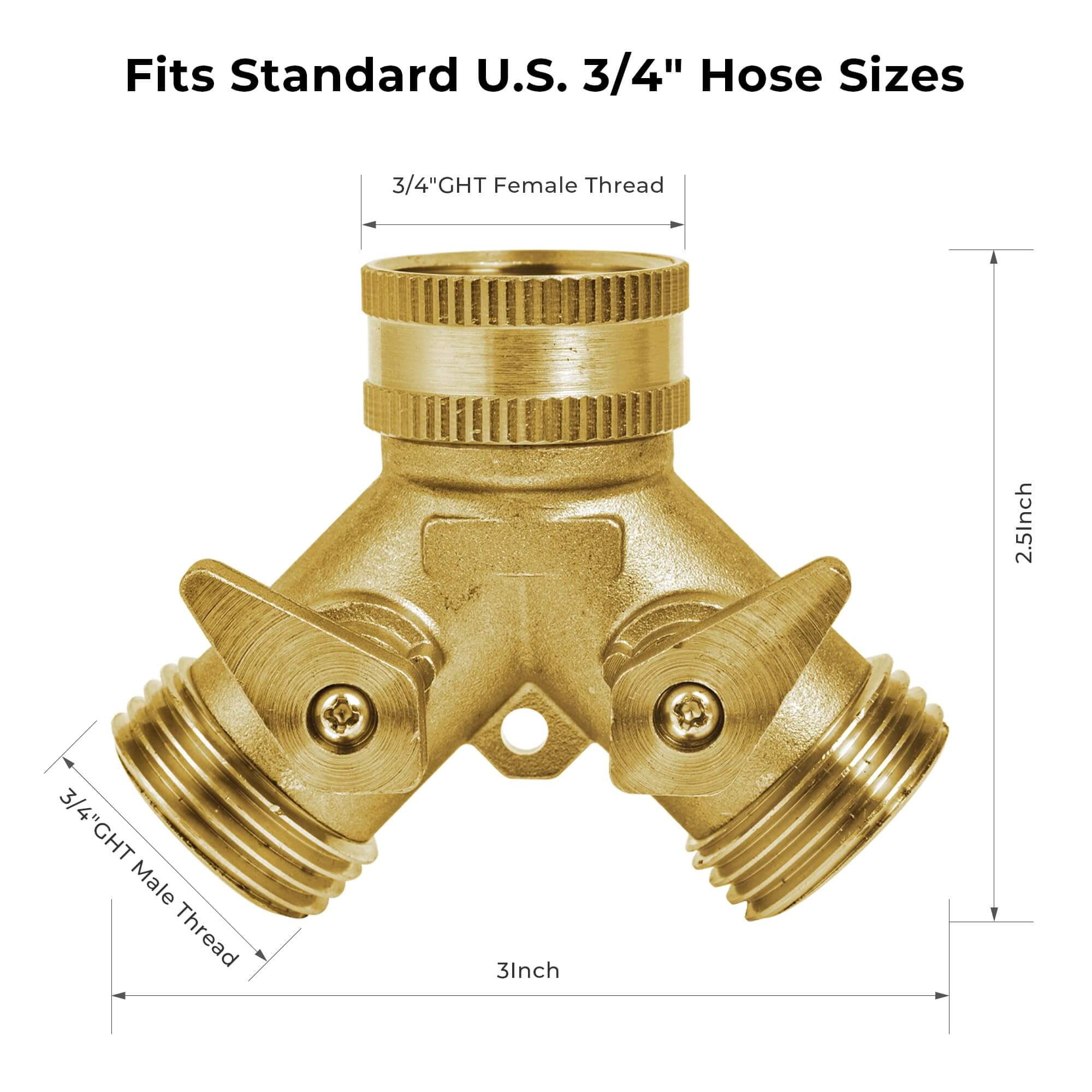 VANCOCO 2-Way Brass Garden Hose Splitter, 3/4" Heavy-Duty Y Connector with Independent Valves