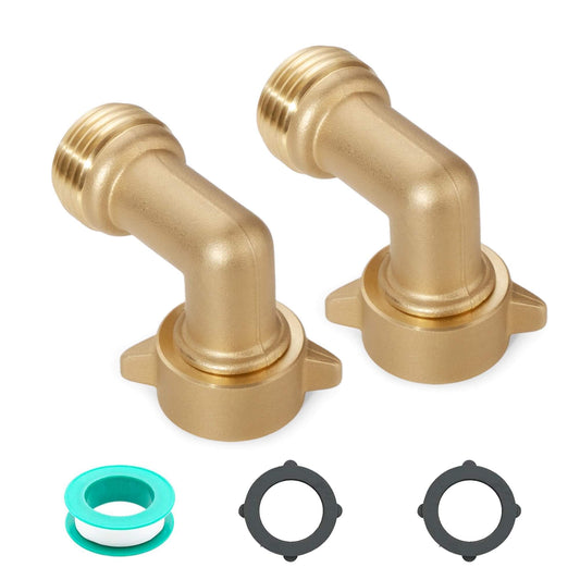 VANCOCO 90° Brass Garden Hose Elbow – 3/4" GHT Heavy-Duty Hose Bib Extender with Washers