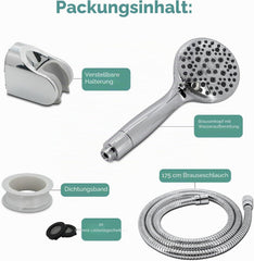 VANCOCO 9 Strahlarten Duschkopf Set mit 5-Schichten Filter Hochdruck Handbrause inklusive Schlauch und Einstellbarer Halterung Wassersparend gegen Hartes