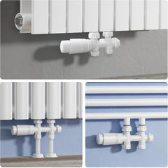 VANCOCO 2er Set Weiß Thermostat Hahnblock 50mm Eurokonus Heizkörper | 50mm Nabenabstand, Eck- und Durchgangsform, passend für Heizkörper & Badheizkörper mit Eurokonus Anschluss