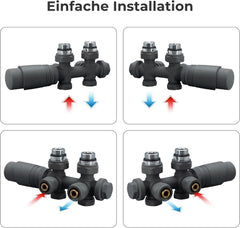 VANCOCO 2er Set Anthrazit Thermostat Hahnblock 50mm Eurokonus Heizkörper | 50mm Nabenabstand, Eck- und Durchgangsform, passend für Heizkörper & Badheizkörper mit Eurokonus Anschluss