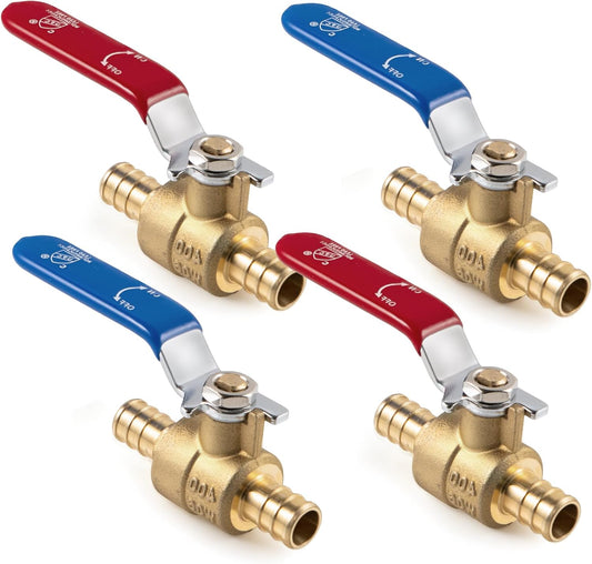 VANCOCO 1/2" PEX Ball Valve 4-Pack - Lead-Free Brass PEX Shut Off Valve 1/2 inch for Pex Fittings Hot/Cold Water (2 Red/2 Blue)