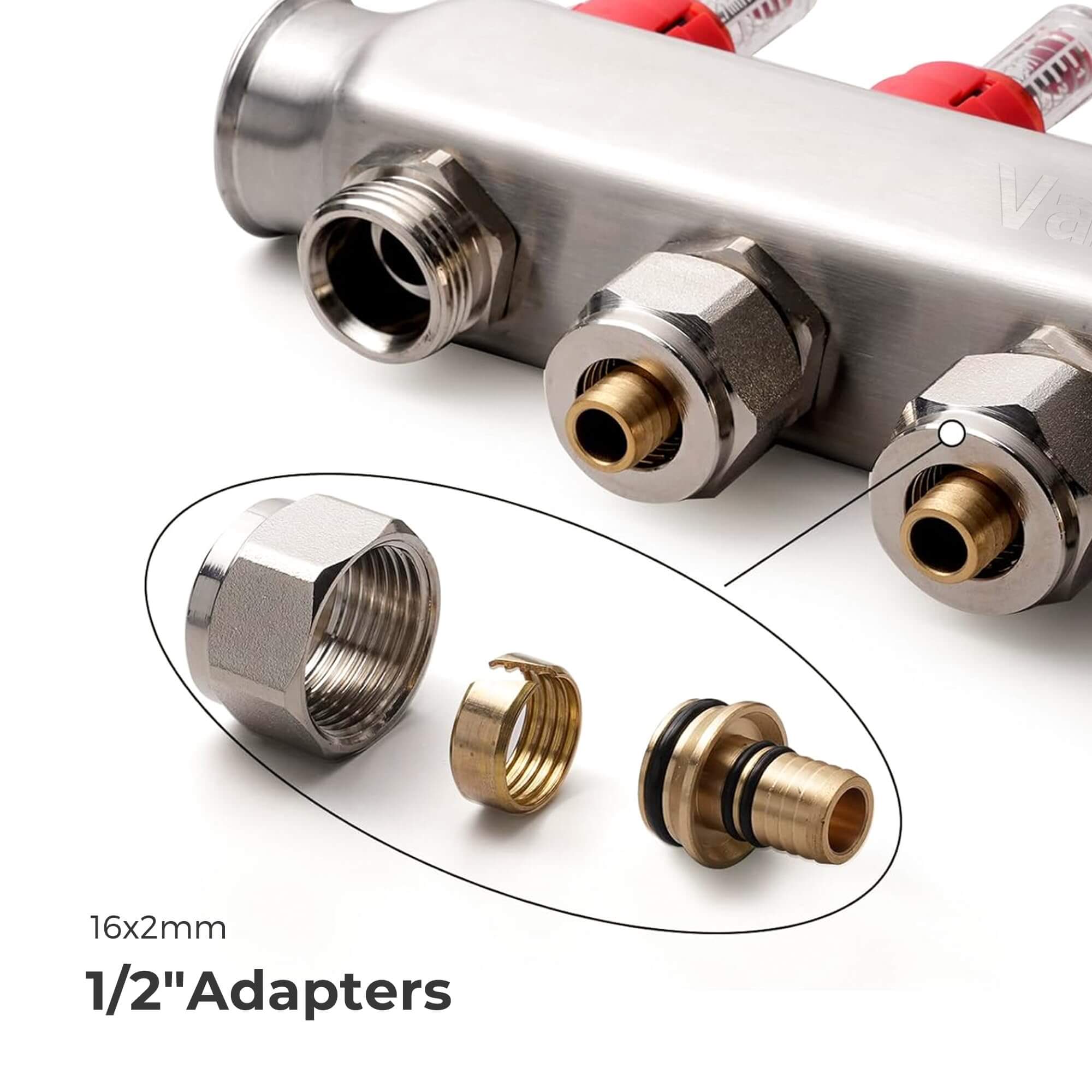 VANCOCO 4-Loop Stainless Steel PEX Manifold with 1/2" Adapters for Radiant Floor Heating