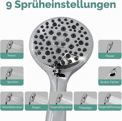 VANCOCO 9 Strahlarten Duschkopf Set mit 5-Schichten Filter Hochdruck Handbrause inklusive Schlauch und Einstellbarer Halterung Wassersparend gegen Hartes