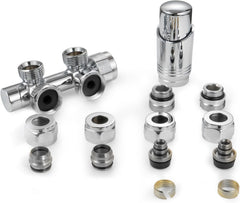 VANCOCO Chrome Thermostat Multiblock Hahnblock Eckdurchgang 50mm Nabenabstand | Multiblock Ventil-Armaturen Set mit Eurokonus, passend für Ø16×2 mm Kunststoffrohre & Ø15mm Kupferrohre für Heizkörper