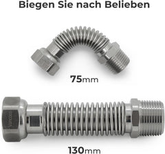 VANCOCO 2 Stk. Edelstahl-Flexrohr 1/2" Zoll Wellrohr Ausziehbar Flexibles Anschlussrohr Längenverstellbar von 75-130 mm Universelles Verbindungsrohr
