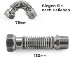 VANCOCO 2 Stk. Edelstahl-Flexrohr 3/4" Zoll Wellrohr Ausziehbar Flexibles Anschlussrohr Längenverstellbar von 75-130 mm Universelles Verbindungsrohr