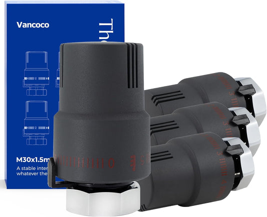 VANCOCO 4 STK. Thermostatkopf Heizkörperventil M30×1,5 mm, Anthrazit, Flüssig-Fühler, Frostschutzstellung