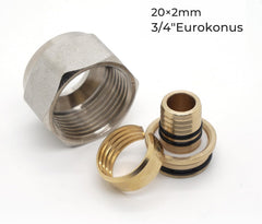 VANCOCO 3 Stk. Klemmringverschraubung 20×2 mm für Heizrohr Fußbodenheizung Hahnblöcke 3/4" Eurokonus