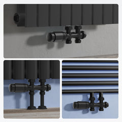 VANCOCO 2er Set Thermostat Hahnblock 50mm Eurokonus Heizkörper Armaturen | Schwarzer Hahnblock 50mm Nabenabstand, Eck & Durchgang, passend für Heizkörper Badheizkörper Eurokonus