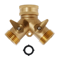 VANCOCO 2-Way Brass Garden Hose Splitter, 3/4" Heavy-Duty Y Connector with Independent Valves