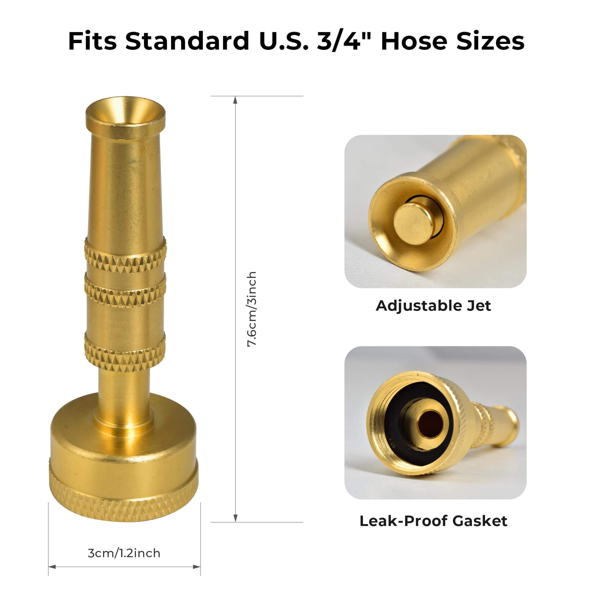 VANCOCO Brass Adjustable Twist Hose Nozzle, 3/4" GHT High-Pressure Garden Water Jet Spray Nozzle for Outdoor Garden & Car Wash