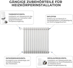 VANCOCO 1/2" Eck Vollweiß Thermostatventil + Rücklaufventil Set Dichtring