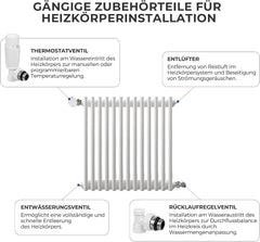 VANCOCO G1/2 Thermostatventil + Rücklaufventil mit verbessertem Dichtring, Eckform für Heizkörper, Weiß, mit Flüssigfühler und Frostschutzstellung