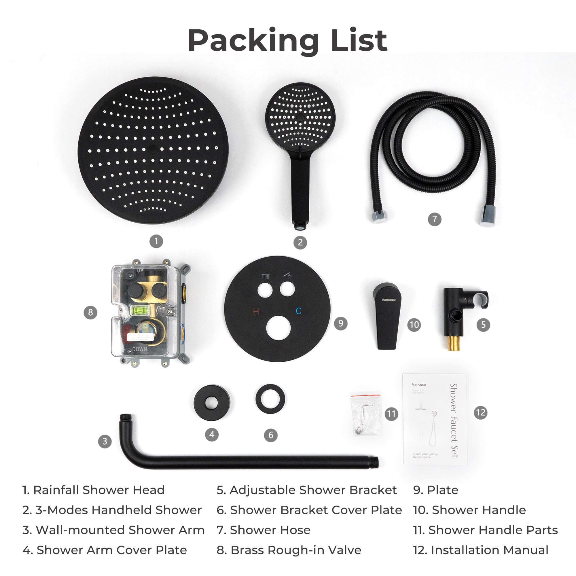 VANCOCO Thermostatic Shower System with 10" Rain Shower Head and 3-Mode Handheld, Full Set with Valve & Trim, Brushed Nickel