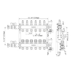 VANCOCO 6-Loop Stainless Steel PEX Manifold with 1/2" Adapters for Radiant Floor Heating