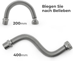 VANCOCO Edelstahl-Flexrohr 1/2" Zoll Wellrohr Ausziehbar Flexibles Anschlussrohr Längenverstellbar von 200-400 mm Universelles Verbindungsrohr