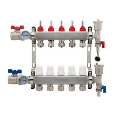 VANCOCO 5-Loop Stainless Steel PEX Manifold with 1/2" Adapters for Radiant Floor Heating