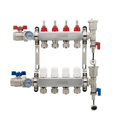 VANCOCO 4-Loop Stainless Steel PEX Manifold with 1/2" Adapters for Radiant Floor Heating