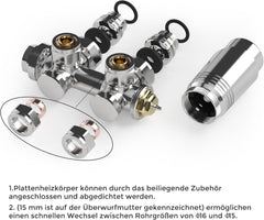 VANCOCO Chrome Thermostat Hahnblock 50mm Eurokonus Heizkörper Set | Ventil-Armaturen Set, Eck- & Durchgangsausführung, Für Heizkörper & Badheizkörper, Eurokonus Anschluss