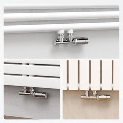 VANCOCO Chrome Thermostat Multiblock Hahnblock Eckdurchgang 50mm Nabenabstand | Multiblock Ventil-Armaturen Set mit Eurokonus, passend für Ø16×2 mm Kunststoffrohre & Ø15mm Kupferrohre für Heizkörper