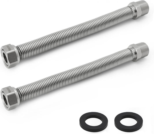 VANCOCO 2 Stk. Edelstahl-Flexrohr 1/2" Zoll Wellrohr Ausziehbar Flexibles Anschlussrohr Längenverstellbar von 200-400 mm Universelles Verbindungsrohr